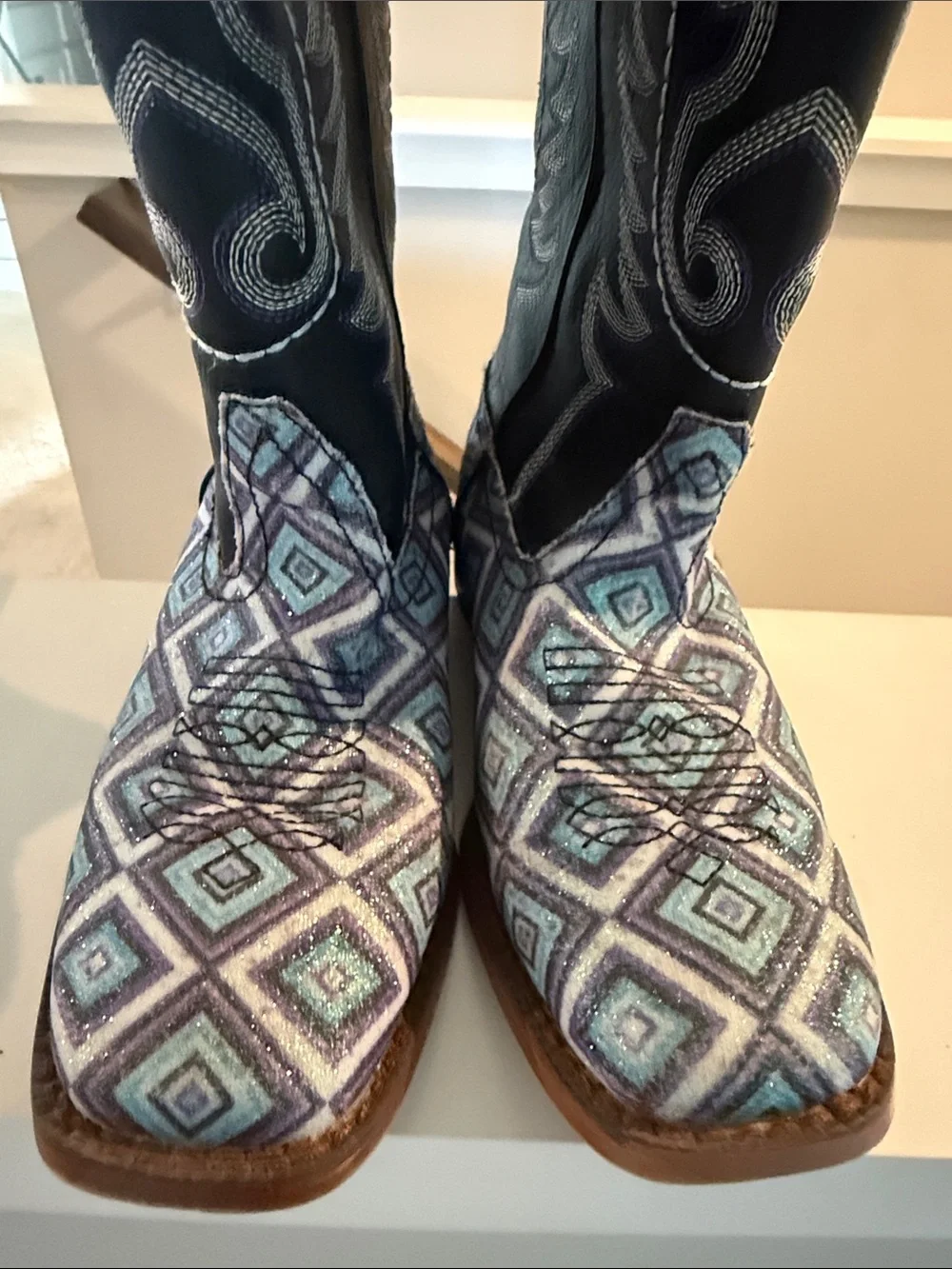 Little Kids girls Black Teal sparkle Western Cowgirl Boots cowboy USA 3 three
